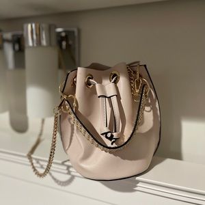 Pink Leather Crossbody Bucket Bag